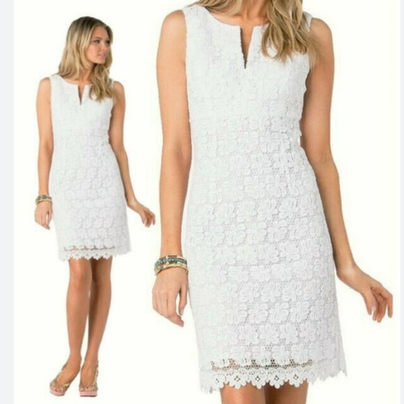 Lilly Pulitzer Dresses & Skirts - Lilly Pulitzer Daena White Truly Bumble Bee Floral Lace Shift Dress